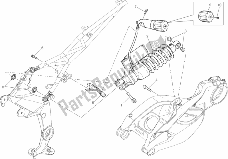 All parts for the Rear Shock Absorber of the Ducati Multistrada 1200 ABS Brasil 2015